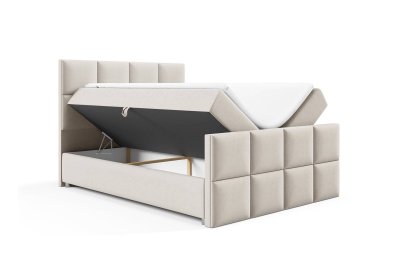 Łóżko 140x200 z tapicerowanym wysokim przodem i zagłówkiem K-2