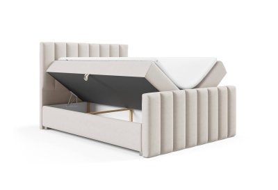 Łóżko 200x200 z tapicerowanym przodem i miękkim zagłówkiem K-10