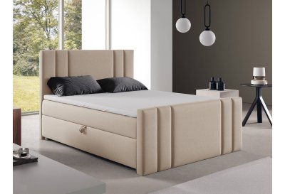 Łóżko kontynentalne z wysokim tapicerowanym przodem i zagłówkiem K-8