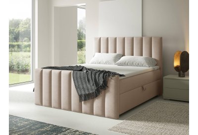 Łóżko kontynentalne z przeszywanym zagłówkiem i wysokim frontem K-10