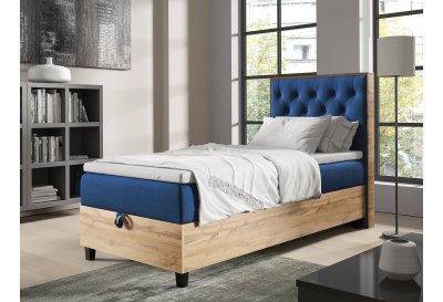 Pojedyncze łóżko kontynentalne w stylu chesterfield z płytą dąb wotan