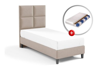 Zestaw do sypialni GOBI łóżko tapicerowane z materacem KARO 90x200